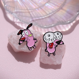 Courage The Cowardly Dog Hoạt Hình Puppy Trâm Dễ Thương Ngộ nghĩnh Hồng Động Vật Men Huy Hiệu Ba Lô Phụ Kiện Quà Tặng Cho Bạn Bè