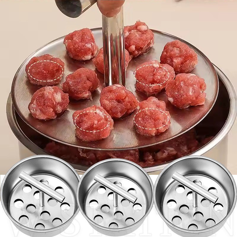 Máy làm thịt viên thủ công bằng thép không gỉ - Tiện ích nhà bếp - Khuôn định hình quả cầu thịt - 6 / 12 lỗ, Đa năng, Chất lượng cao - Dụng cụ làm viên cá ép đùn