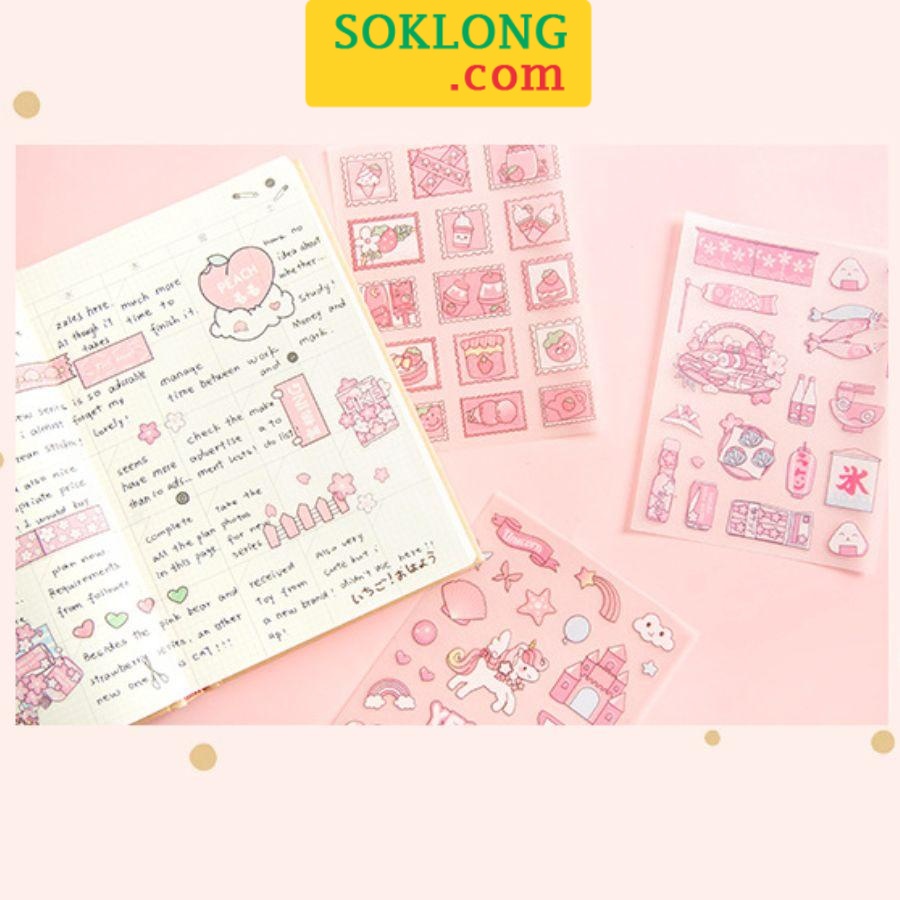 Sticker miếng dán hồng 4 tờ lấp lánh blink STI68, hoạ tiết đáng ...