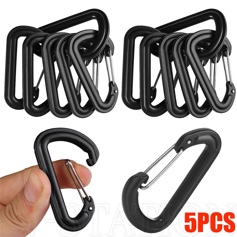 1 / 5 Cái Kẹp Carabiner Hình Chữ D Màu Đen / Móc kết nối dây lều đa chức năng / Ba lô cắm trại ngoài trời Khóa chống trộm / Khóa núi bền