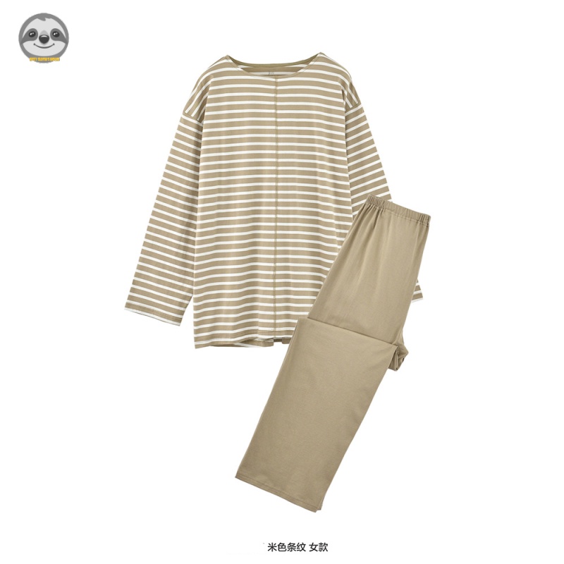 Bộ Đồ Ngủ Pijama cotton Dài Tay Không Đường May / Kẻ Sọc Phong Cách muji Nhật Bản Cho Cặp Đôi