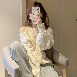 Áo len dài tay áo len thường ngày Hở Vai Cổ Tròn Mẫu Mới thu đông áo dệt kim dài tay rộng rãi