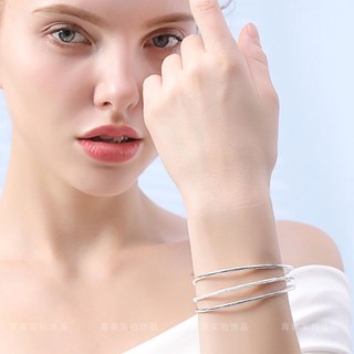 Vòng Tay Thép Titan [Không Phai Màu] Vòng Tay Ba Vòng Màu Bạc Mặt Nhám Lấp Lánh Đóng Mở Cho Cặp Đôi Bạn Gái