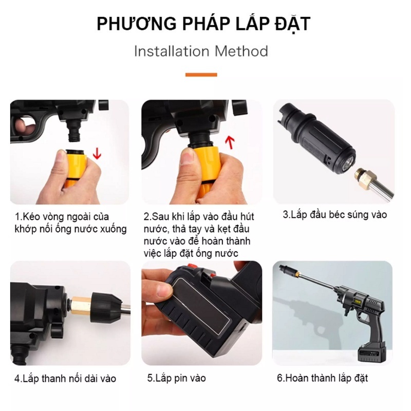 Máy Rửa Xe Mini Cầm Tay Công Suất 600W Dùng Pin Đa Năng Rửa Xe, Vệ Sinh, Tưới Cây - Vòi Phun Áp Lực Mạnh