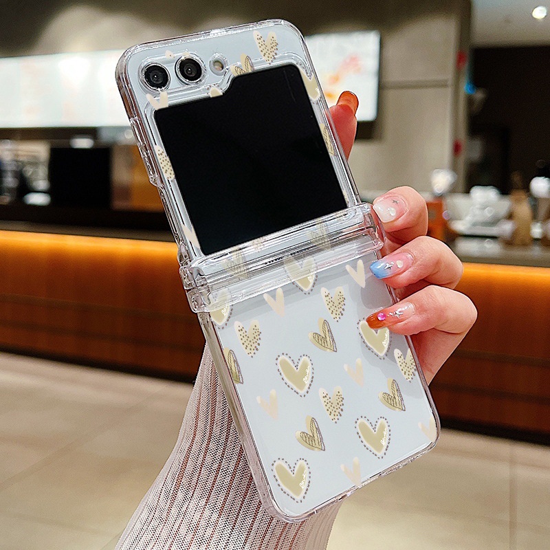 Dễ Thương Ốp Điện Thoại pc Cứng Trong Suốt Họa Tiết Trái Tim Cho samsung galaxy z flip 5 z flip 4 flip 3 flip 3 samsung z flip5 flip4 flip3
