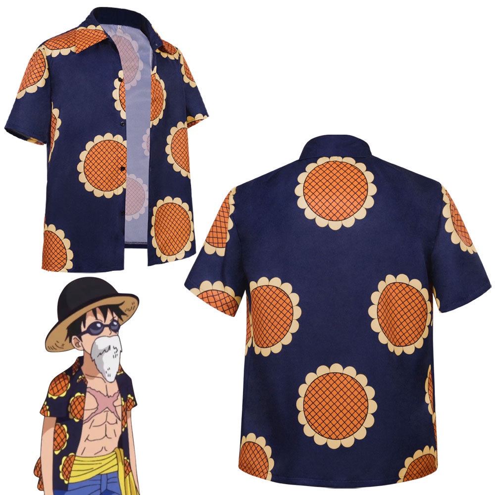 Áo thun ngắn tay Cosplay, in hình hoạt hình một mảnh, Luffy, hoa văn hai chiều hướng dương, thời trang cho quần áo nam mùa hè.