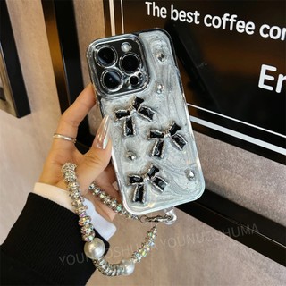 Ốp Điện Thoại Dẻo Mạ Điện Đính Nơ Sang Trọng Cho iPhone15 14 13 12 11 Pro Max