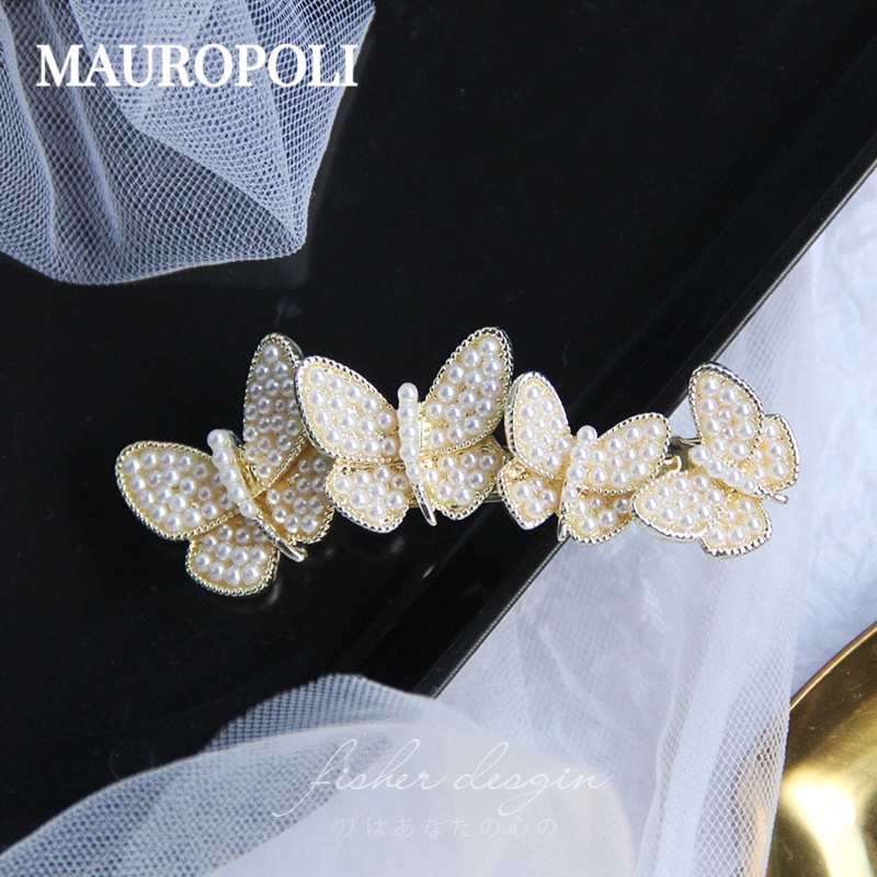 Mauropoli [Sẵn Sàng] Kẹp Tóc Bướm Ngọc Trai Giả Sang Trọng Thanh Lịch Hàn Quốc Phong Cách Mori Nổ Kẹp Bên Kẹp Mũ Đội Đầu Cô Gái Kẹp Tóc Phụ Kiện Tóc
