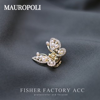 Mauropoli Kẹp tóc mini ngọc trai cổ điển kiểu Pháp, kẹp bướm nhỏ, phụ kiện tóc