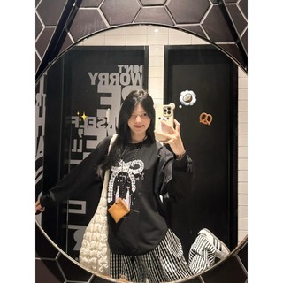 Hiixiivi [Áo thun Cotton 100% mới] Áo thun dài tay cỡ lớn dành cho nữ Áo rộng rãi rộng rãi dành cho nữ Ootd độc đáo 2025