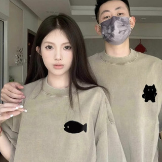 HIIXIIVI Thương Hiệu Mới 100% Cotton Unisex Áo Thun Nữ Tay Ngắn Nam Nữ Baggy Cổ Tròn Rời In Độc Đáo Cặp Đôi Tee