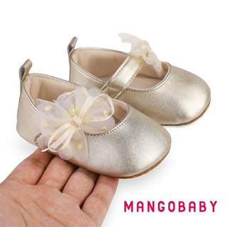Mgg-infant Bé Gái Giày Công Chúa Bóng Bề Mặt Chấm In Lưới Nơ Đế Bằng Chống Trơn Trượt Dép Cưới Đáng Yêu Cho Bé
