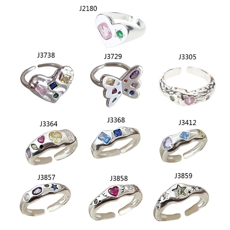 Jenniferab Nhẫn Zircon Y2K Điều Chỉnh Trang Sức Thẩm Mỹ