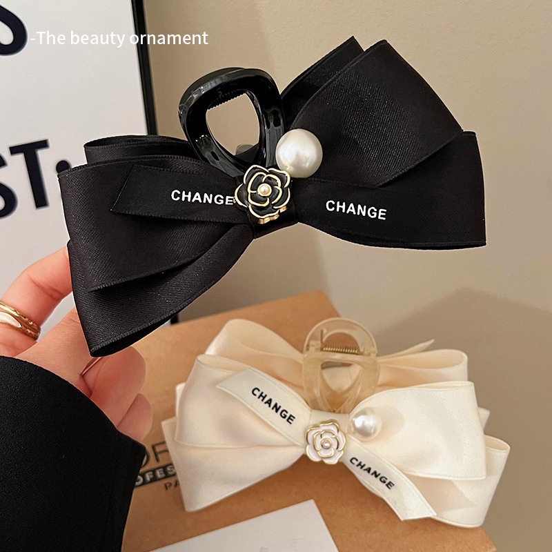 Kẹp Tóc Cá Mập Hình Nơ Chữ Change Đính Hoa Trà Cao Cấp Phụ Kiện Tóc Empoli