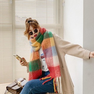 Khăn Cashmere TRACELIOIAN, Khăn quàng cổ dày ấm áp cổ bốn màu đa năng, Khăn choàng kẻ sọc mùa đông dài 2023 dày hơn cho nữ phong cách Hàn Quốc