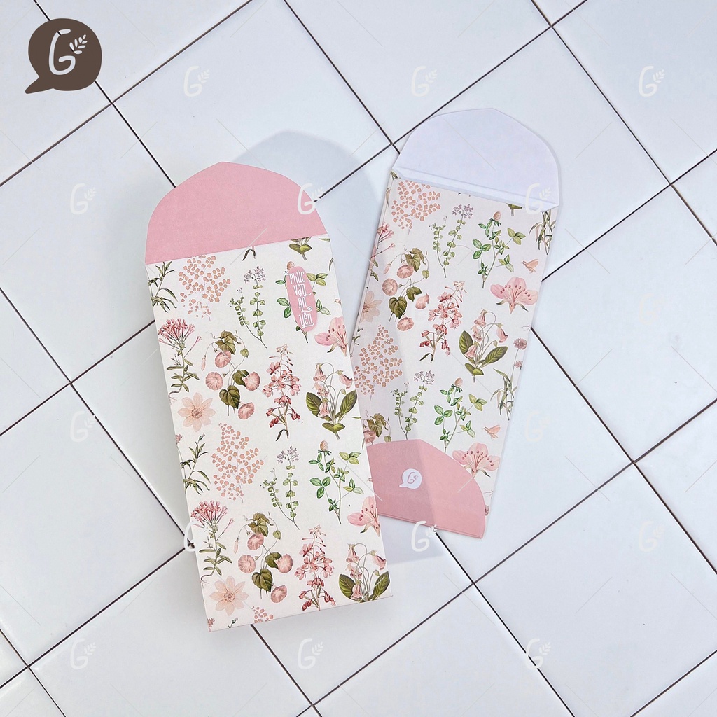Bao lì xì tết 2025 cao cấp của Gác Xép chất liệu Krafthọa tiết hoa văn vintage - Mã GX027