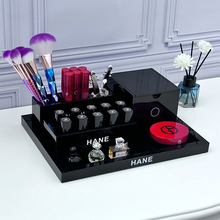 Khay acrylic để bàn cổ điển đựng mỹ phẩm, cọ trang điểm, son môi, bông tẩy trang, phấn lớn
