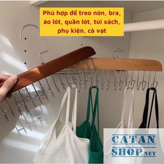 Móc gỗ 8 móc treo đồ đa năng, đồ lót, khăn, thắt lưng, cà vạt, áo 2 dây xoay 360 độ tiện dụng GD769-Mocgo