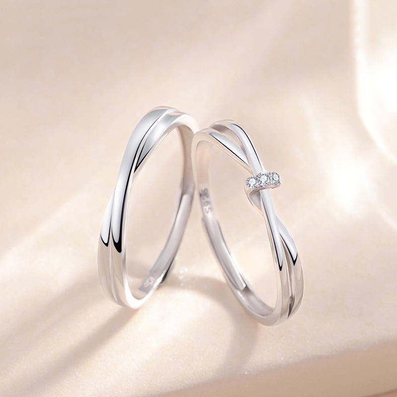 Nhẫn Hở Mạ Bạc 925 Đính Kim Cương Nhân Tạo Dễ Điều Chỉnh Thời Trang Cho Cặp Đôi