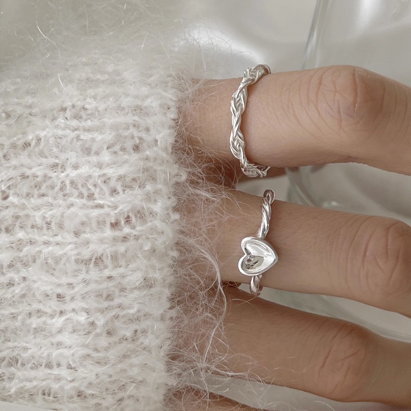 Thời Trang Trái Tim Bạc Nhẫn Nữ Người Yêu Xoắn Nhẫn Tình Yêu Đơn Giản Mở Có Thể Điều Chỉnh Quà Tặng
