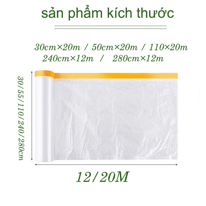 Màng Nilon Che Bụi Đa Năng Nilon Che Chắn Sơn Che Phủ Ngăn Bụi Bảo Vệ Nội Thất Bọc Hàng Có Một Đầu Dán Dính