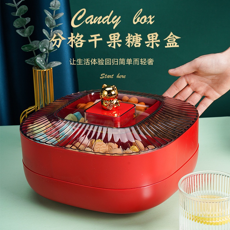 Năm mới Đĩa trái cây xoay Lễ hội mùa xuân Hộp kẹo Năm mới Đĩa ăn nhẹ Hộp lưu trữ nhiều lớp Hộp kẹo hai lớp Khay đựng trái cây sấy khô Khay đựng đồ có chia ngăn Hộp đựng kẹo xoay