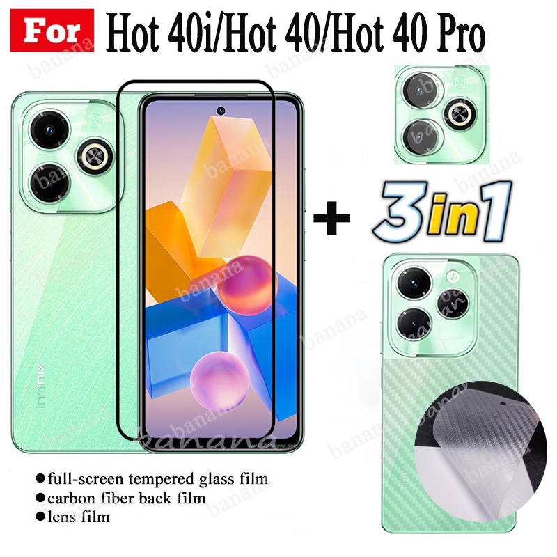 3 TRONG 1 Infinix Hot 40i Kính Cường Lực Full Cover Phim Cho Infinix Hot 40Pro Hot 40 Ống Kính Máy Ảnh Kính Bảo Vệ Màn Hình Và Phim Mặt Sau