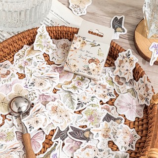 Bộ 46 Miếng Dán Hình Hoa Bướm Đơn Giản Dùng Trang Trí Sổ Tay