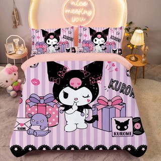 SQ2 Sanrio Kuromi Melody Cinnamoroll 3in1 Bộ chăn ga gối ga trải giường Vỏ chăn phòng ngủ Bộ đồ giặt QS2