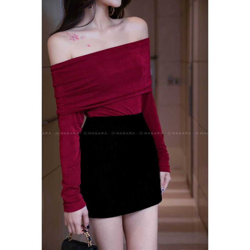 Chân váy nữ MASARA nhung đen form ôm suông tôn dáng