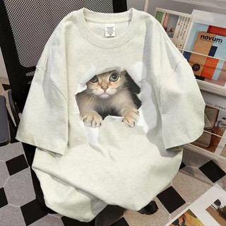 HIIXIIVI Áo thun unisex cotton tay ngắn cổ tròn, form rộng, in độc đáo, phù hợp nam nữ và cặp đôi