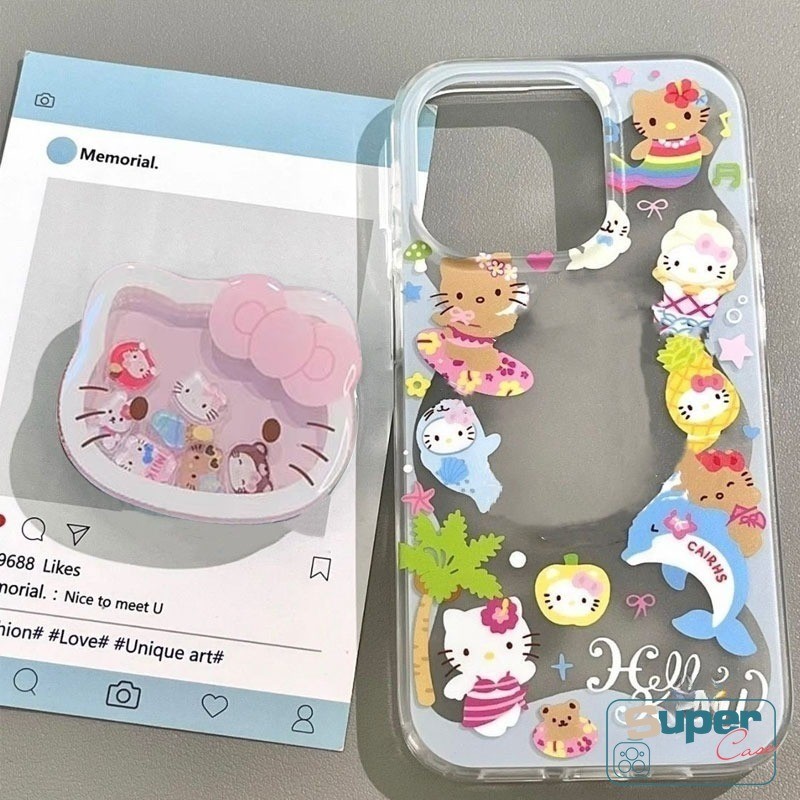 Dành Cho Redmi 9A 13C 14C 12 A2 10A 10 13 12C 9 9T 90 NFC A1 10C A3 Note 13 9 8 10 11 10s 11s 12 Pro POCO M3 C61 Cặp Đôi Hoạt Hình Đáng Yêu Hello Kitty Thời Trang Giá Đỡ Trong Suốt Mềm Mại Bao da