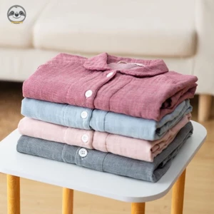 Bộ Đồ Ngủ Bốn Lớp Bằng cotton Dày Siêu Mềm Thoải Mái Phong Cách muji Phong Cách Nhật Bản / Mây Dài Tay
