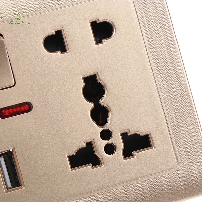 Ổ Cắm Điện Gắn Tường 5 Lỗ 2.1a Hai Cổng usb Tiện Dụng