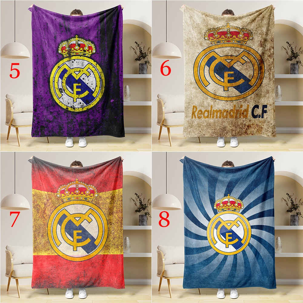 Áo Thun In Logo real madrid Thời Trang Năng Động Chăn flannel In logo Câu Lạc Bộ Bóng Đá Một Mặt Làm Quà Tặng Tốt Nhất Cho Người Lớn
