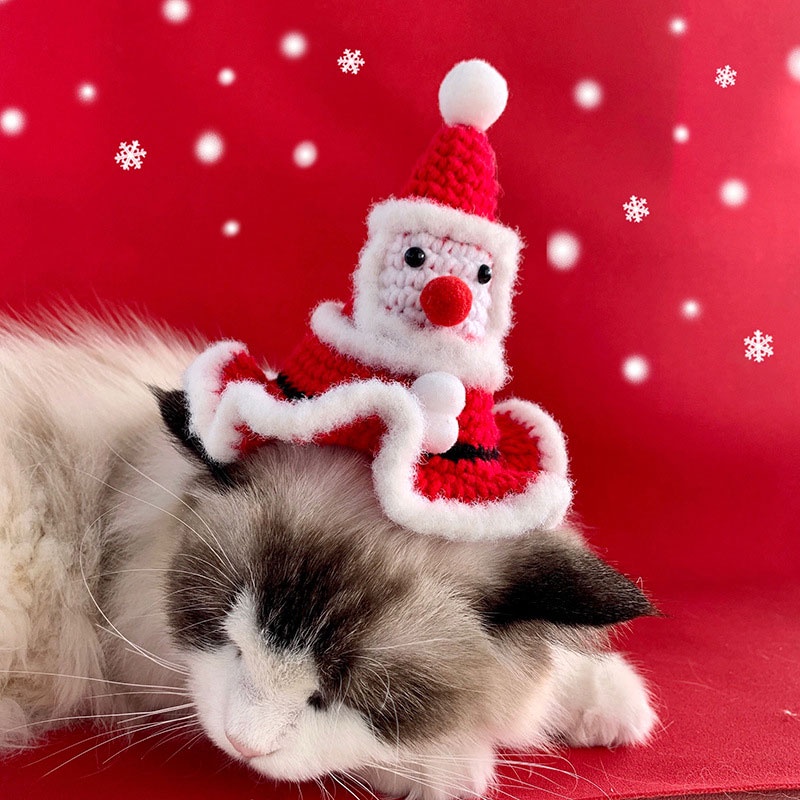 HamshMoc Dễ Thương Thú Cưng Santa Mũ Mềm Đan Chó Giáng Sinh Mũ Trang Phục Thú Cưng Mũ Ngày Lễ Phụ Kiện Đầu Mũ Đội Đầu Cho Chó Con Mèo Con
