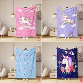 Chăn Kỳ Lân Flannel hoạt hình dễ thương, in một mặt, dùng cho điều hòa, ngủ văn phòng, tặng gia đình bạn bè