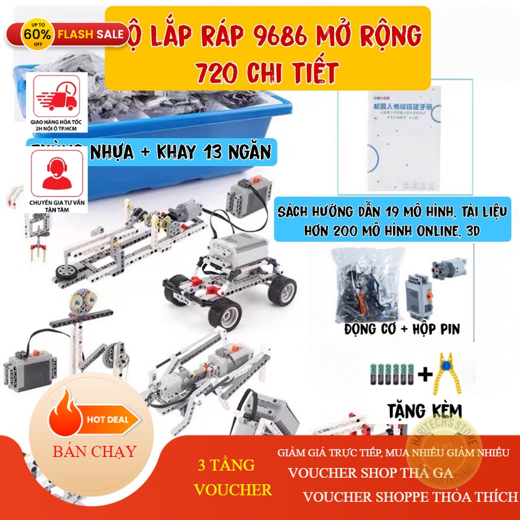 [9686 MỞ RỘNG] Bộ lắp ráp 9686 mở rộng 720 Chi tiết có thùng nhựa, động ...