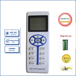 Điều khiển remote từ xa dùng cho điều hòa funiki mẫu mới có vệt xanh hình chìa khóa - tặng kèm pin