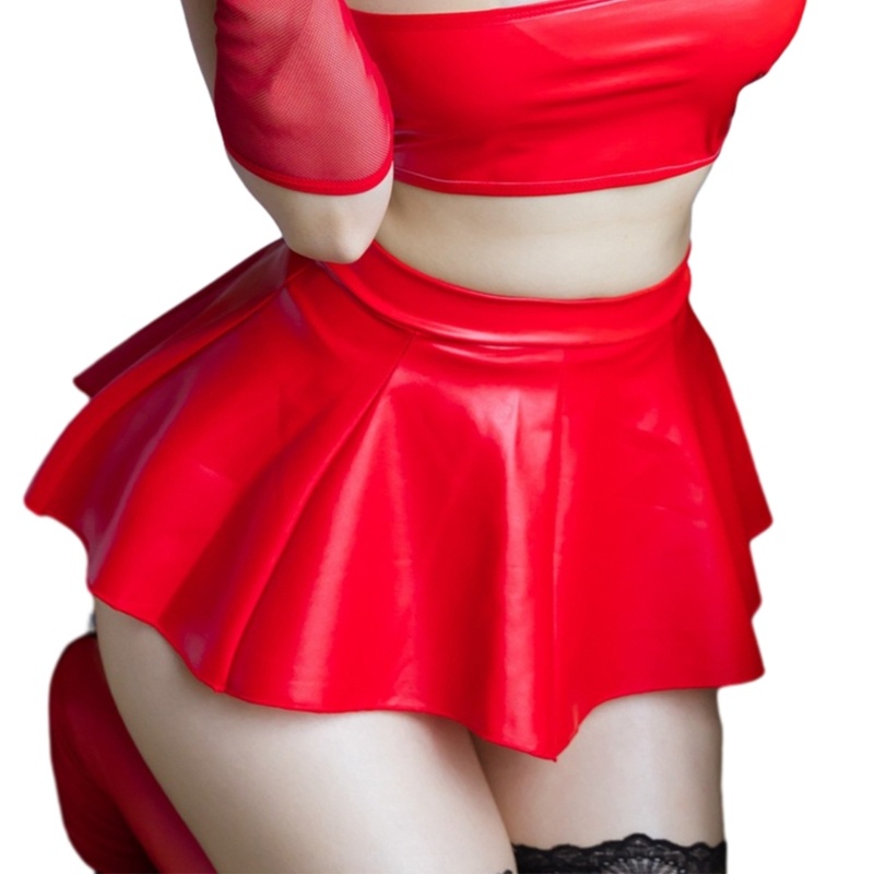 GOO Nữ Y2K PU Giả Da Mini Váy Eo Co Giãn Xếp Ly loe Siêu Ngắn Váy Đồ Lót Đảng Clubwear