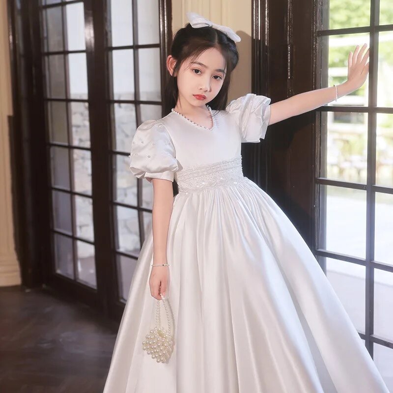 váy công chúa cho bé gái , váy cho bé gái trắng tùng dài  tay bồng 8-47kg  ( mã 010 )