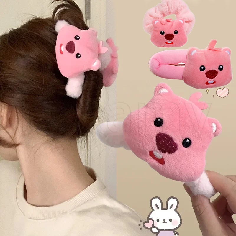Kẹp Tóc Lông Nhung Hình Thú Loopy Hồng Mềm Mại Dễ Thương Phụ Kiện Tóc Cho Nữ và Bé Gái Empoli
