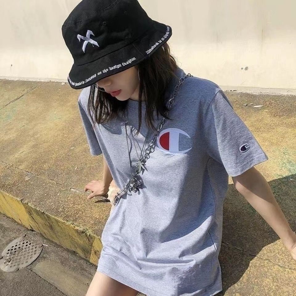 Guanda C Thêu Nguyên Chất Cotton Ngắn Tay Nam Nữ Cổ Tròn Áo Phù Hợp Với Đường Phố Mặc Cặp Đôi Cổ Áo + Thẻ