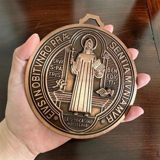 Asdfger Saint Ben Huy Chương, Hợp Kim Kẽm Vintage Đồng Thau Thánh Benedict Tròn, Cực Lớn 5 Inch Trang Trí Nhà Mặt Dây Chuyền Benedict Cross Huy Chương