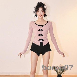 Áo dệt kim nữ dài tay Áo thun cổ chữ V rỗng nơ Slim Fit Fall Clubwear