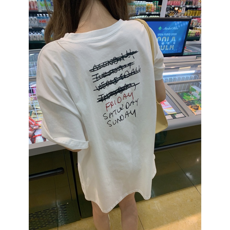 Suxi Phong Cách Hàn Quốc Tối Giản In Hình Cotton Thời Trang Rời Cổ Tròn Quá Khổ Áo Thun Tay Ngắn 20240111
