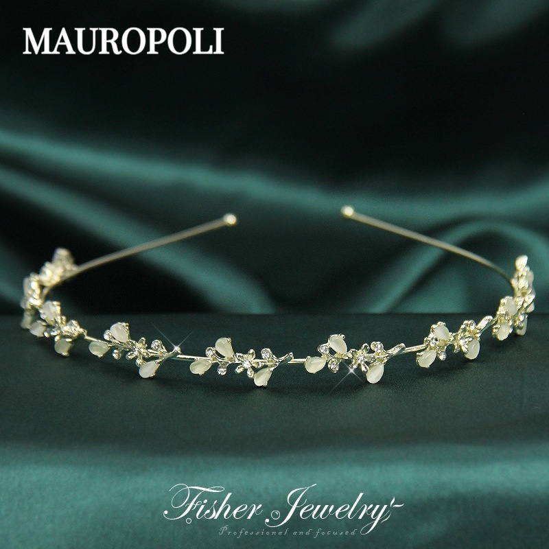 Mauropoli [Hàng Có Sẵn] Băng Đô Kim Loại Đính Đá Mắt Mèo Siêu Mỏng Phong Cách mori Cổ Điển Dễ Phối Đồ