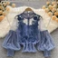 GỖ 2 Cái / bộ Áo Dài Tay, Vintage Ren Puff Crop Top, Mùa Hè Hàn Quốc Giảm Béo Thường Ngày Áo Sơ Mi Nữ Quần Áo Nữ