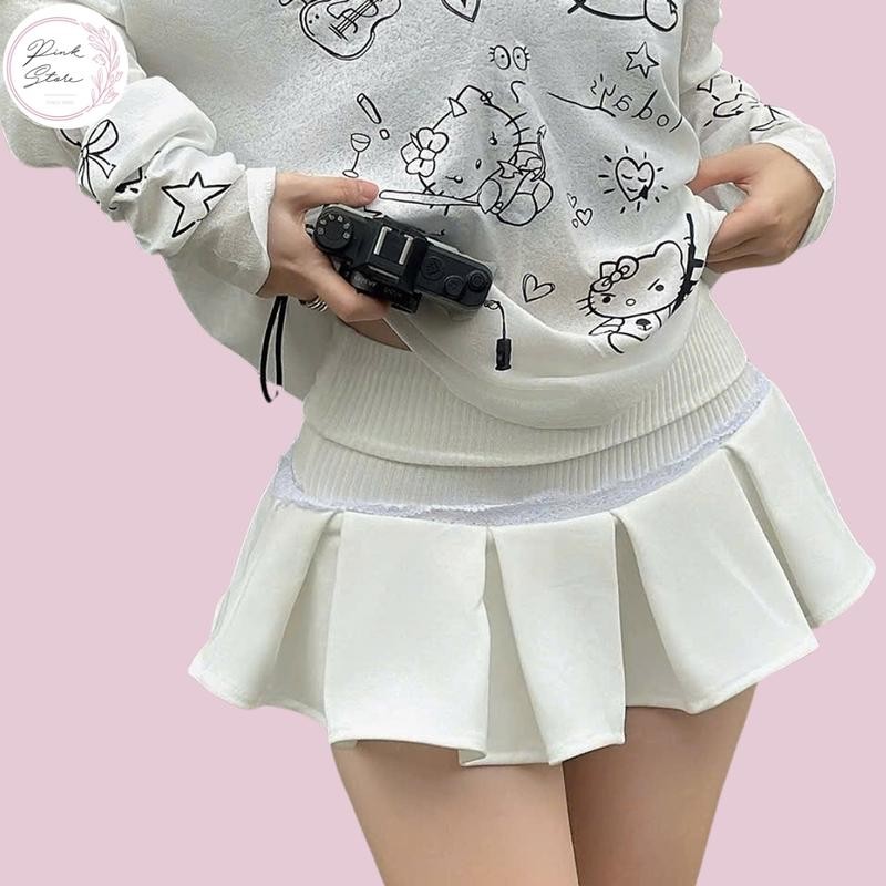 Chân Váy Ngắn Xếp Ly  Kiểu Lưng Gập Phối Viền Ren C986