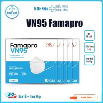 [Hộp 10 Cái] Khẩu trang VN95 chính hãng Famapro-Nam Anh,thiết kế 4 lớp kháng khuẩn,chống nắng,tia uv,tương đương N95.